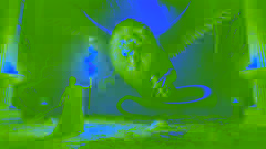 Anuket se enfrenta a la serpiente del caos, Apep, en un valle oscuro.