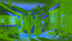 Pilar et son compagnon marchent à travers un village enneigé au crépuscule, les maisons traditionnelles illuminées d'une chaleur douce.