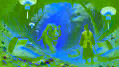 El tigre lleva a Jin a la cueva oculta llena de tesoros.