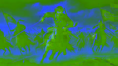 Alpamysh lucha con ferocidad en el campo de batalla, liderando a sus guerreros en un enfrentamiento contra el ejército de Taychihan.