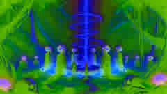 Cérebros de cristal brilhantes alinham-se em um vale na selva, formando um pilar de luz enquanto Elena e Diego assistem, maravilhados.
