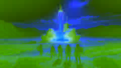 Una nave espacial hecha en casa despega en el desierto de Nevada mientras cuatro amigos la observan desde una distancia, vestidos con trajes espaciales.