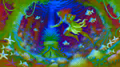 Gilgamesh se sumerge en el océano para recuperar la planta de rejuvenecimiento. La escena muestra a Gilgamesh bajo el agua, rodeado de una vibrante vida marina, extendiendo la mano hacia una planta resplandeciente en las profundidades del océano.