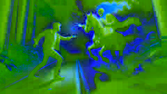 Um homem arremessa uma moeda de ouro em direção ao Dullahan em uma estrada estreita, enquanto o cavaleiro segura sua cabeça iluminada e se afasta.