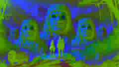 Rafael and Isabel face towering stone statues with glowing emerald eyes in the Andes.