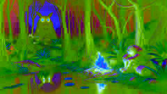 Mia sentada junto a una pequeña fogata en el pantano por la noche, escuchando el escalofriante llamado del Bunyip con ojos radiantes a lo lejos.