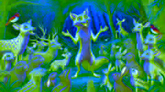 Jackal sharing his story with a group of forest animals gathered around him.