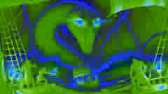 Le Serpent de Mer émerge de l'océan, ses yeux lumineux fixés sur l'équipage qui lutte bravement contre la créature.