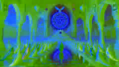 Los pájaros ante las majestuosas puertas de Qaf, dándose cuenta de que el Simurgh refleja su esencia colectiva.