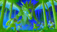 Battle with the Dragon: A fierce dragon towering over the giants with Liam hidden in the forest, ready to execute his plan. The scene is vibrant with detailed textures, showing the dragon's scales, the giants' fear, and Liam's determination.