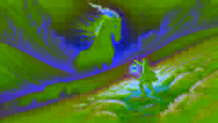 Eamon encounters the Pooka, a black stallion with glowing eyes, on a misty hill under a starry sky.