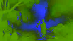 Tetis mergulha o bebê Aquiles no Rio Estige, segurando-o pelo calcanhar, enquanto a névoa se ergue em torno das águas místicas.
