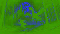 Tomas fleeing King Alaric's castle at night, running through a dense forest with the Hippogriff by his side.