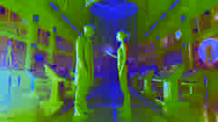 Tris se enfrenta a Jeanine en un laboratorio futurista repleto de tecnología, simbolizando la resistencia contra Erudite.