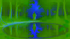 Arman gazes into a still pond, seeing his reflection that reveals his inner doubts and fears during the first trial.