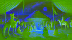 Un campamento nómada kazajo bajo la luz de la luna; los viajeros muestran sus habilidades al clan Tarlyk cerca de las yurts y las fogatas.