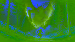 The Wyvern emerges from the ground, glowing red eyes focused on Eadric as he stumbles backward in shock.