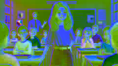 Una niña haciendo una presentación a sus compañeros de clase en el aula.