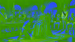 Queen Nzinga seated on her servant during diplomatic negotiations with surprised Portuguese officials.