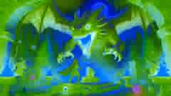 Un joven mago se enfrenta a un enorme dragón en una arena mágica, preparándose para recuperar un huevo dorado del nido del dragón.