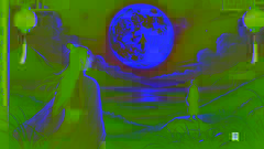 Hou Yi gazes at the full moon in the night sky, where he sees a faint image of Chang'e on the moon's surface.