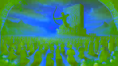 Los aldeanos se reúnen alrededor del monumento dedicado a Arash, rodeado de flores bajo el sol poniente.