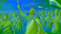 The victorious King Osei Tutu stands with his people, celebrating with joy and triumph in the fields.