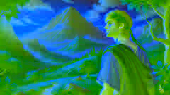 Lysandro, un joven poeta, levanta la mirada hacia el monte Helicon al inicio de su búsqueda por inspiración de las Musas.