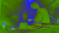  Kenta kneels beside Yumi's floating head as the village priest performs a ritual under the moonlight in a solemn scene.