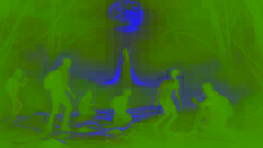 Jugendliche stehen in Angst erstarrt da, als sie La Llorona auftauchen sehen, die aus dem Nebel am Fluss hervortritt.