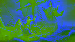 Saint Nicholas calming a stormy sea, bringing hope and safety to sailors aboard a distressed ship