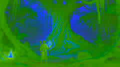 João se encuentra ante un enorme árbol antiguo en la selva mientras el Curupira le explica su importancia y secretos.
