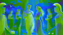 Paris von Troja hält den goldenen Apfel in der Hand und gewählt Aphrodite zur Schönsten, während Athena und Hera in der Nähe stehen.