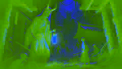 Izanagi dans le royaume souterrain de Yomi, choqué par la forme déchue d'Izanami alors qu'il se prépare à fuir ce royaume obscur.