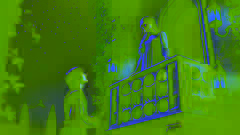 Romeo gazes up at Juliet on her balcony during a tender night scene in the Capulet's orchard.