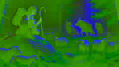 El pastorcito observa con miedo cómo dos lobos se acercan sigilosamente al rebaño de ovejas desde el oscuro bosque.
