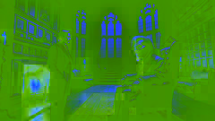 El Dr. Cargrave se encuentra con Sardonicus en una habitación tenuemente iluminada, donde la mueca grotesca del Barón y sus ojos desmesurados crean una atmósfera tensa.