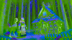 Vasilisa se encuentra frente a la cabaña de Baba Yaga, rodeada por una cerca de huesos humanos.