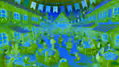 A festive scene with villagers dancing and celebrating the Festival of the Dragon with music and food.