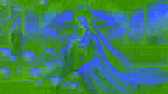 Yang Guifei in a lavish Tang court, wearing elegant robes, surrounded by blooming trees and musicians.