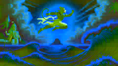 Hanuman saltando sobre el océano para alcanzar Lanka en busca de Sita.