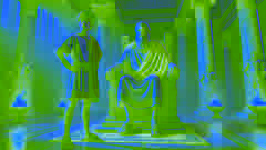 Bellerophon stands before King Glaucus, who sits on a grand stone throne in a dimly lit hall.