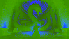 Eadric faces the coiled Wyvern in its lair, channeling ancient magic as the creature watches from the shadows.