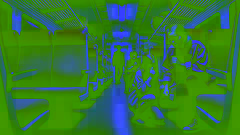 Emma and the girl hide between train seats in a darkened carriage, with a sinister man searching nearby.