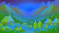 Manco Cápac y Mama Ocllo instruyendo a la gente en el valle de Cusco mientras el sol se eleva detrás de las montañas.