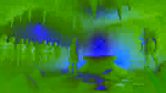 Lila stands before the glowing crystal, the Nalla, inside the sacred cave, surrounded by Pukwudgies.