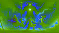 Adventurers face a shadowy creature in the desolate wasteland, ready for battle.