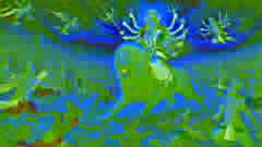 Durga se lanza a la batalla contra el ejército de Mahishasura, blandiendo sus armas divinas con precisión.