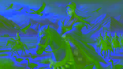 Wang Zhaojun on horseback during her journey to the Xiongnu lands, with geese faltering in awe of her beauty.