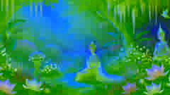Sida se sienta en un jardín tranquilo y encantado, rodeada de flores en plena floración y luz dorada.